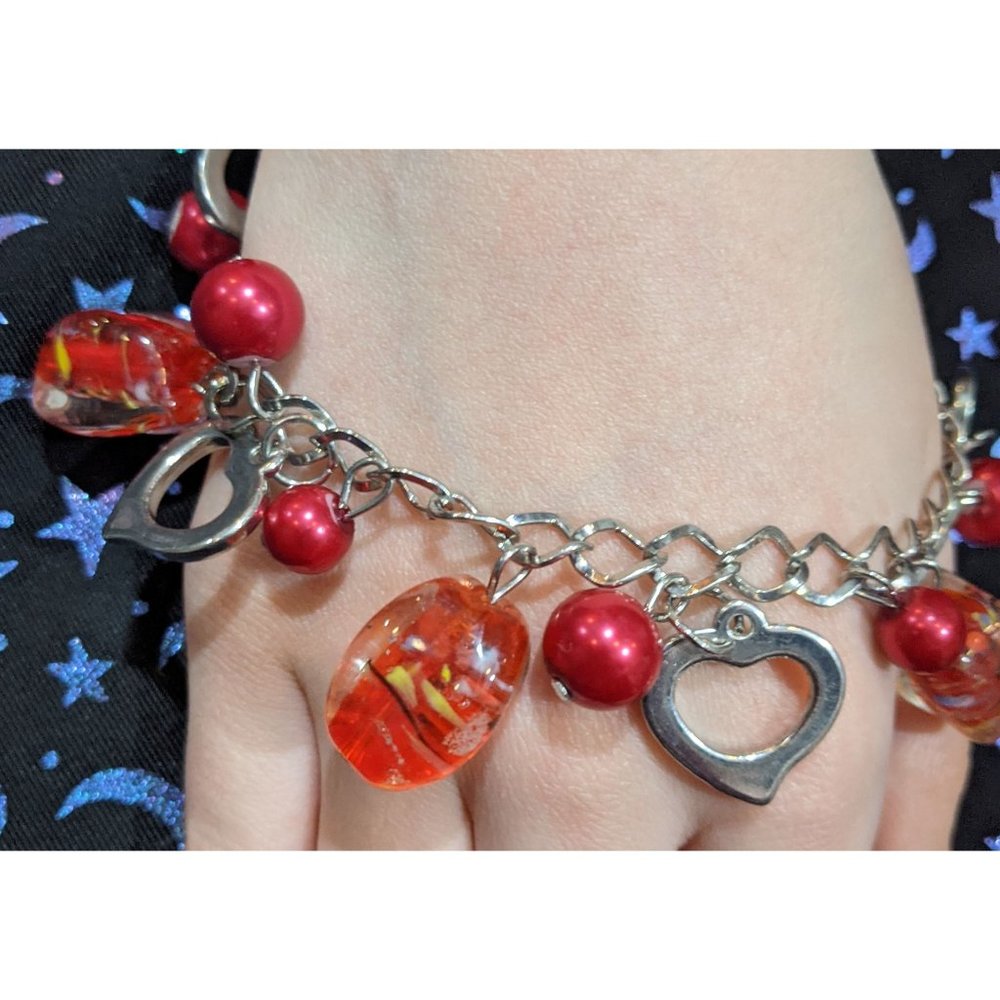 Red And Silver Valentine Charm Bracelet